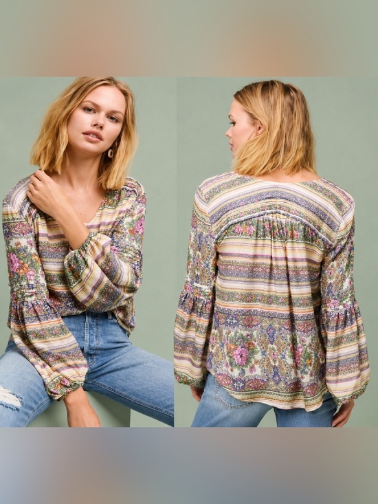 Anthropologie Tops - 🌸 Maeve by Anthropologie Floral Boho Blouse XS Puff Sleeve Peasant Top 🌸